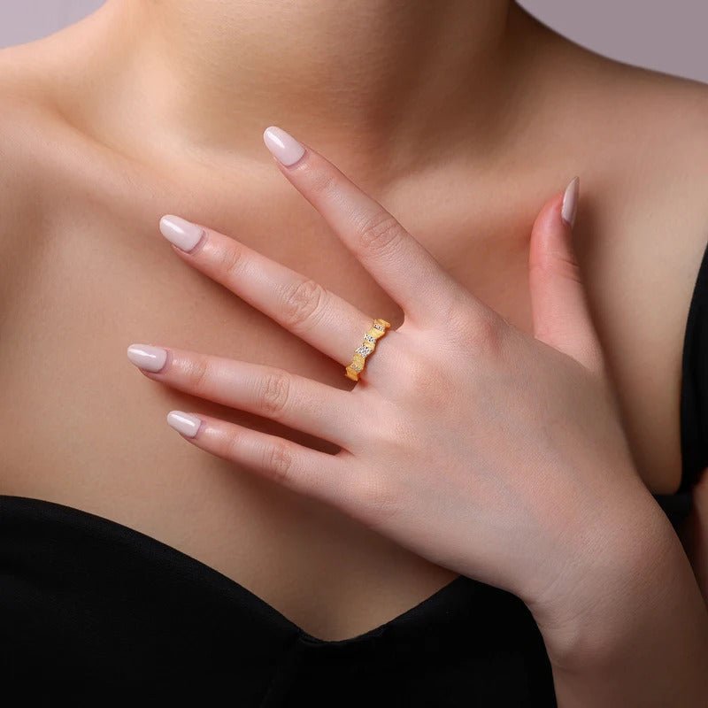 Charmsolo VVS1 Moissanite 18K Gold Plated S925 Silver Bamboo Band Ring for Women | R15878-BH