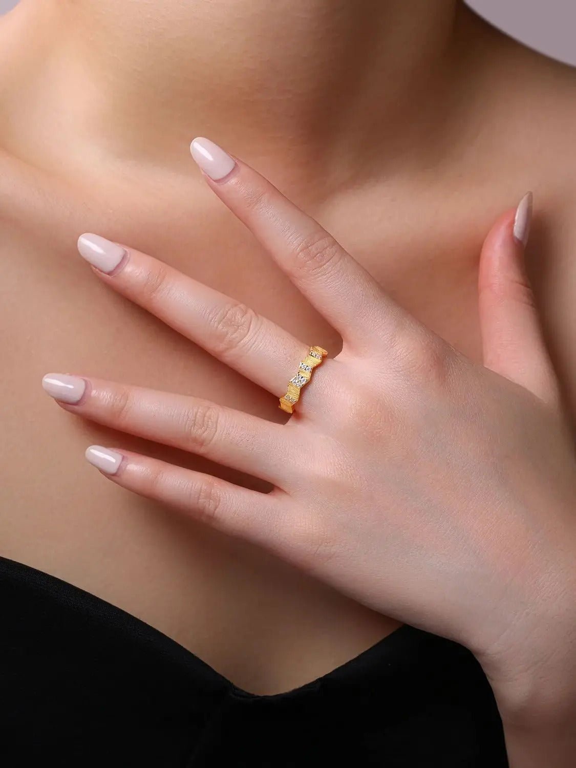 Charmsolo VVS1 Moissanite 18K Gold Plated S925 Silver Bamboo Band Ring for Women | R15878-BH