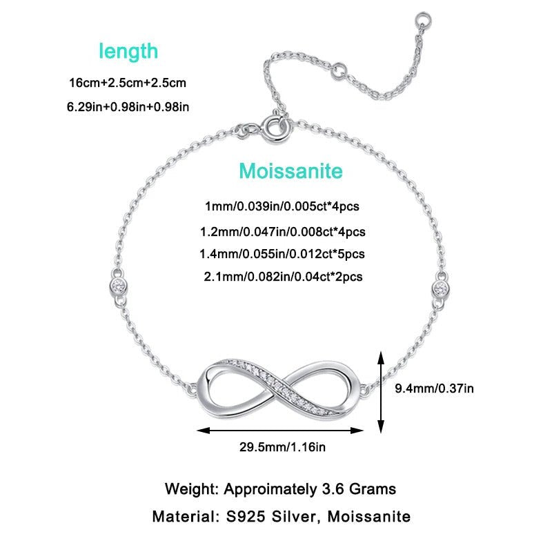 Charmsolo VVS1 Moissanite 925 Sterling Silver Infinity Bracelet for Women | L13977
