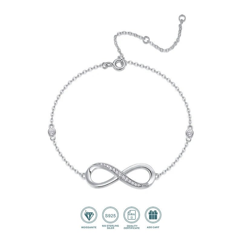 Charmsolo VVS1 Moissanite 925 Sterling Silver Infinity Bracelet for Women | L13977