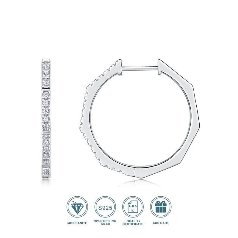 Circle Moissanite Stud Earrings | S925 Silver 18K Platinum Plated | 36 VVS1 Eight Hearts & Arrows | GRA Certified | Charmsolo