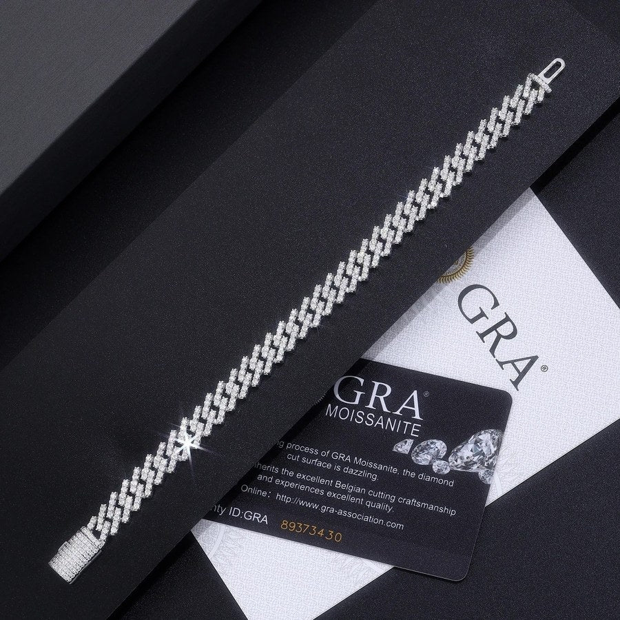 Cuban Moissanite Chain Bracelet | S925 Silver 18K Gold Plated | 365 Eight Hearts & Arrows Stones | GRA Certified | Charmsolo