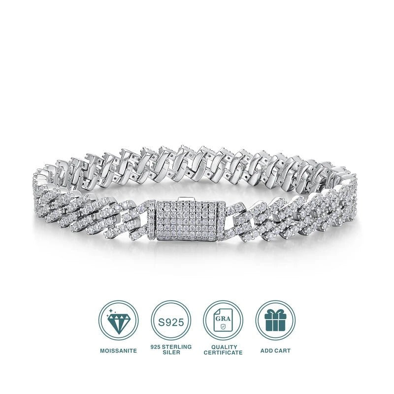Cuban Moissanite Chain Bracelet | S925 Silver 18K Gold Plated | 365 Eight Hearts & Arrows Stones | GRA Certified | Charmsolo
