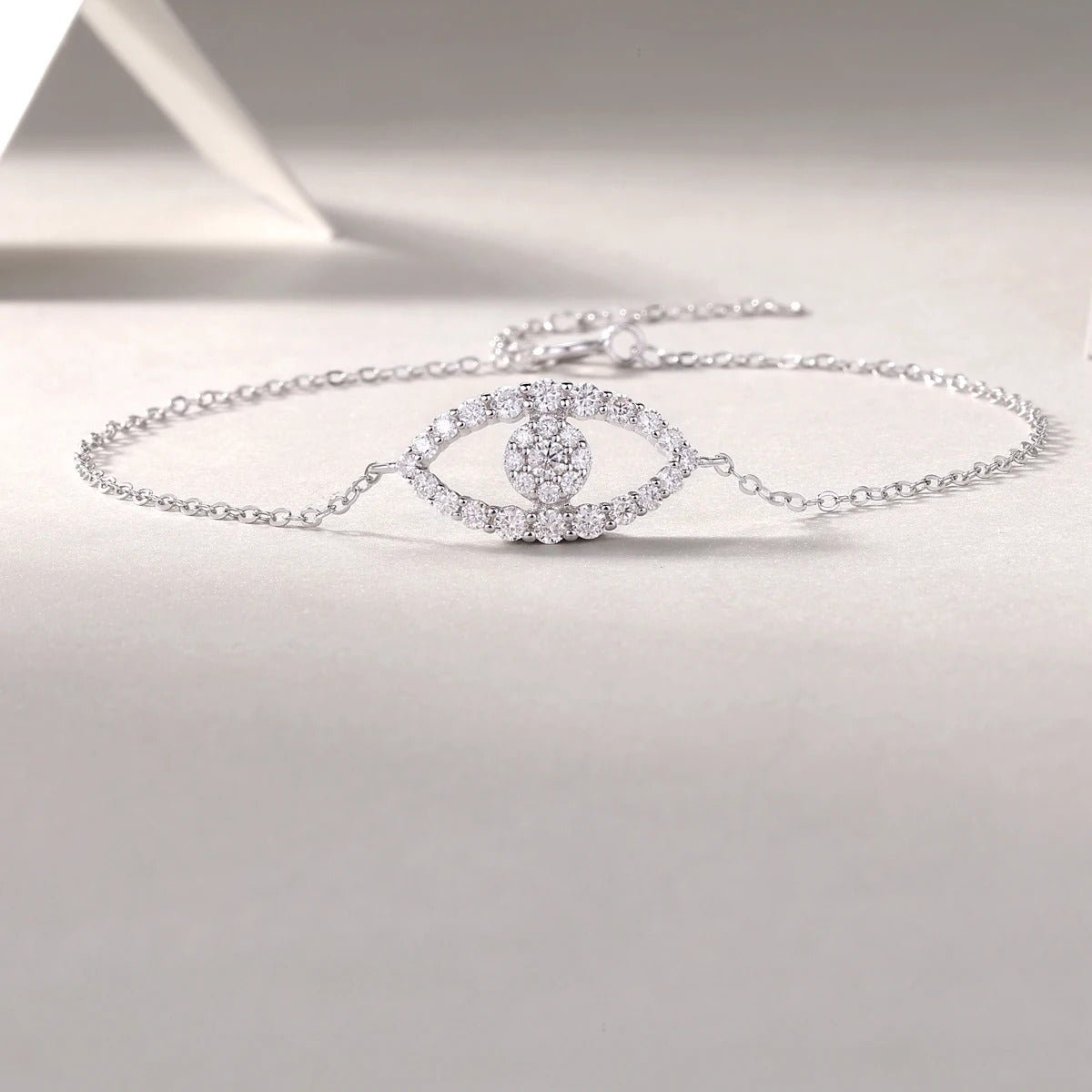 Evil Eye Moissanite Chain Bracelet | S925 Silver 18K Gold Plated | 29 VVS1 D-Color Stones | Adjustable | GRA Certified | Charmsolo