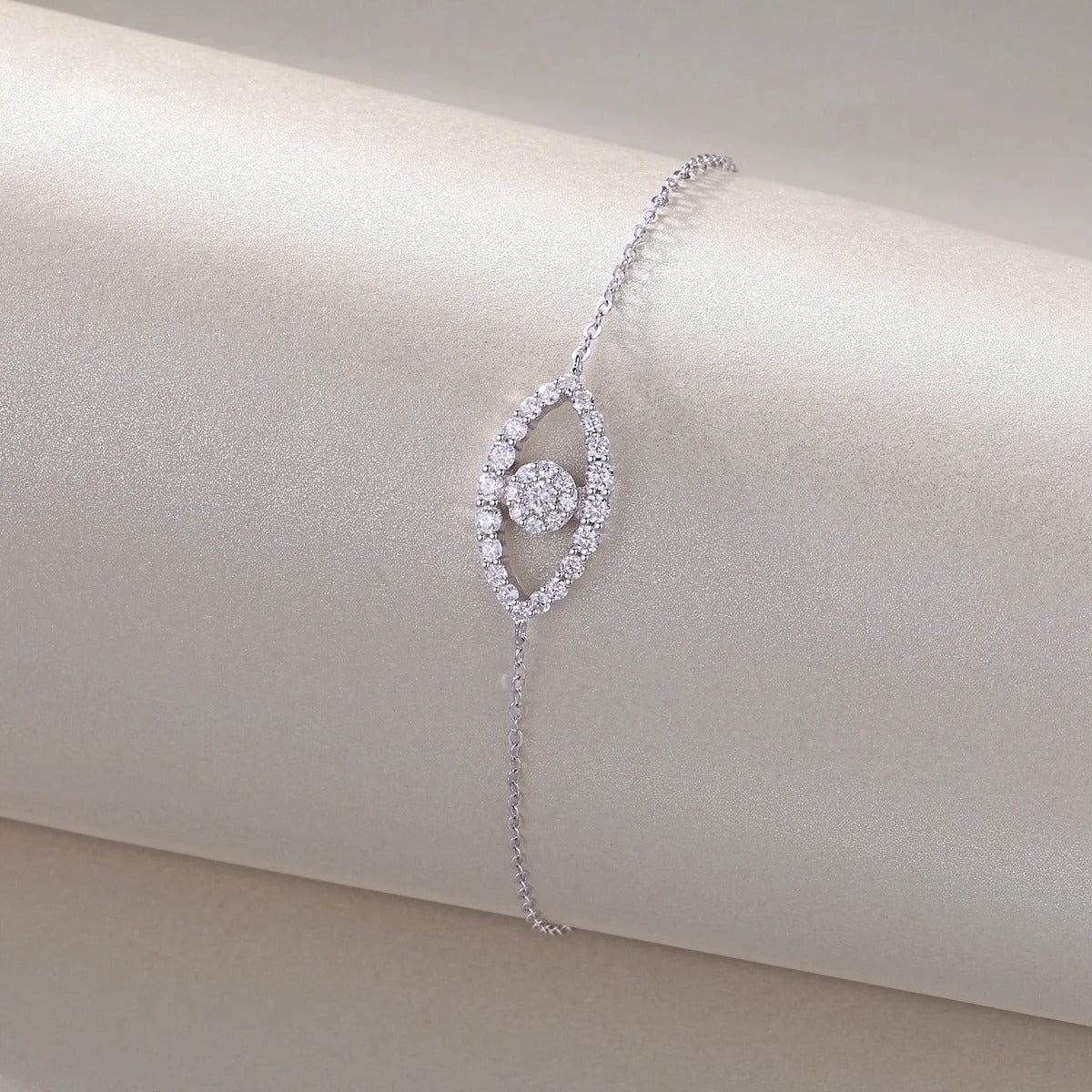 Evil Eye Moissanite Chain Bracelet | S925 Silver 18K Gold Plated | 29 VVS1 D-Color Stones | Adjustable | GRA Certified | Charmsolo