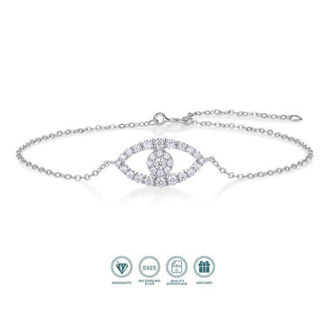 Evil Eye Moissanite Chain Bracelet | S925 Silver 18K Gold Plated | 29 VVS1 D-Color Stones | Adjustable | GRA Certified | Charmsolo
