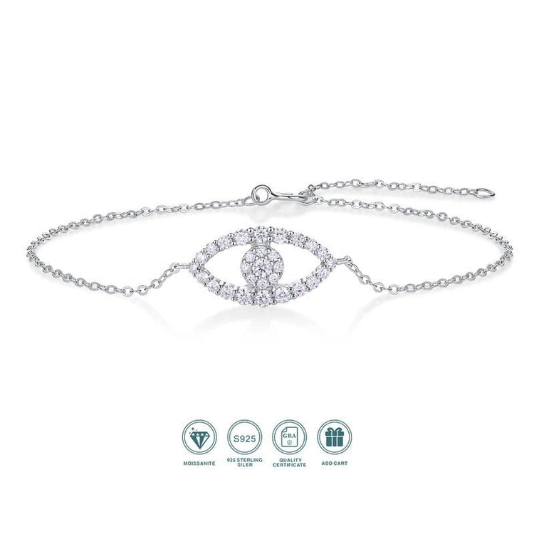 Evil Eye Moissanite Chain Bracelet | S925 Silver 18K Gold Plated | 29 VVS1 D-Color Stones | Adjustable | GRA Certified | Charmsolo white