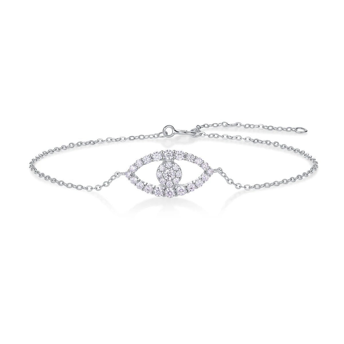 Evil Eye Moissanite Chain Bracelet | S925 Silver 18K Gold Plated | 29 VVS1 D-Color Stones | Adjustable | GRA Certified | Charmsolo