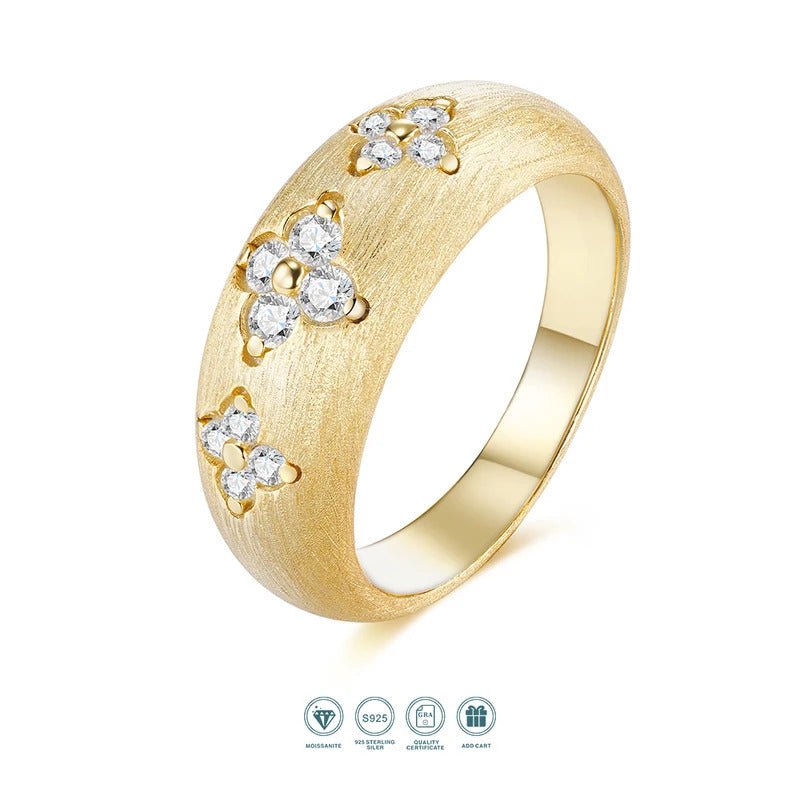 Floral Moissanite Bezel Wedding Band | S925 Silver 18K Gold Plated Brushed Finish | VVS1 D-Color | Charmsolo