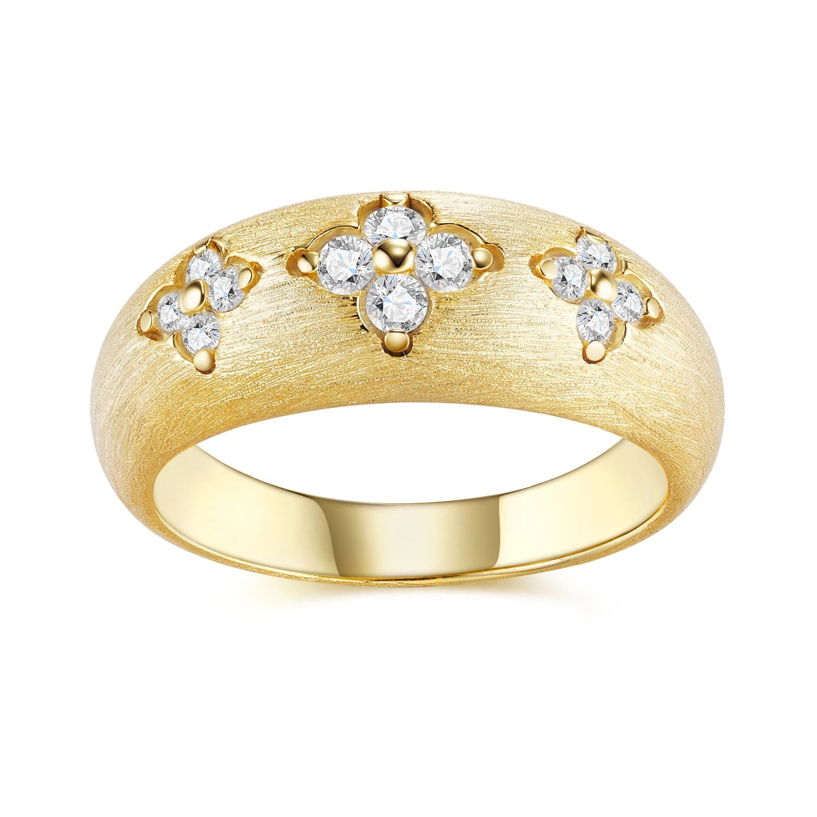 Floral Moissanite Bezel Wedding Band | S925 Silver 18K Gold Plated Brushed Finish | VVS1 D-Color | Charmsolo