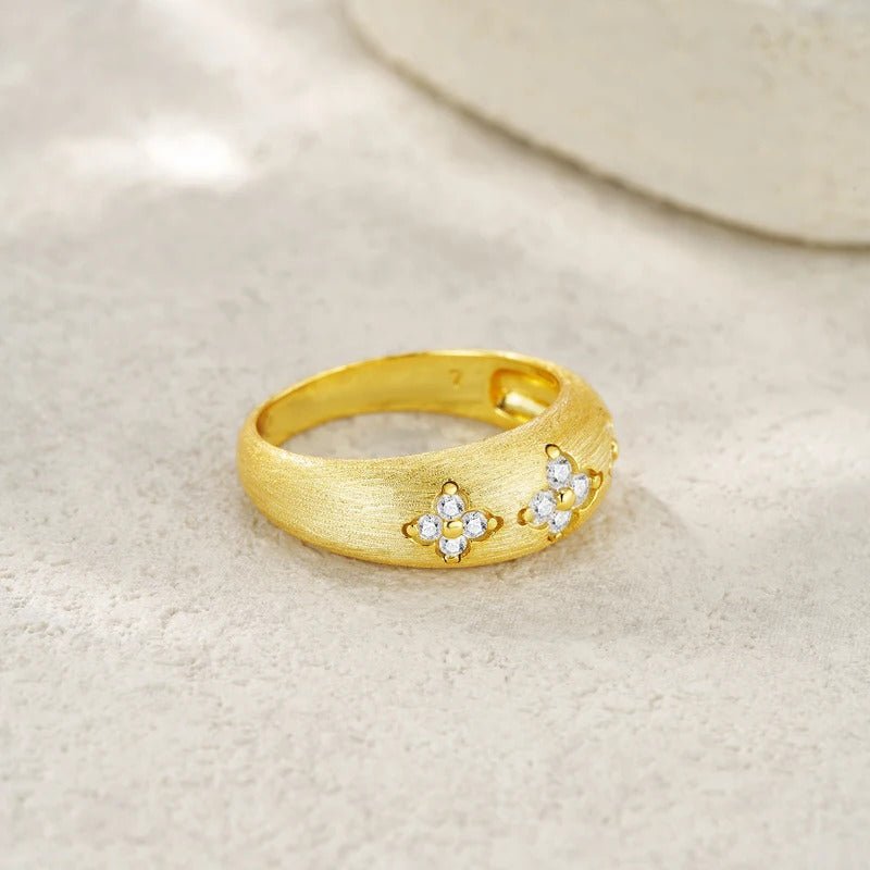 Floral Moissanite Bezel Wedding Band | S925 Silver 18K Gold Plated Brushed Finish | VVS1 D-Color | Charmsolo