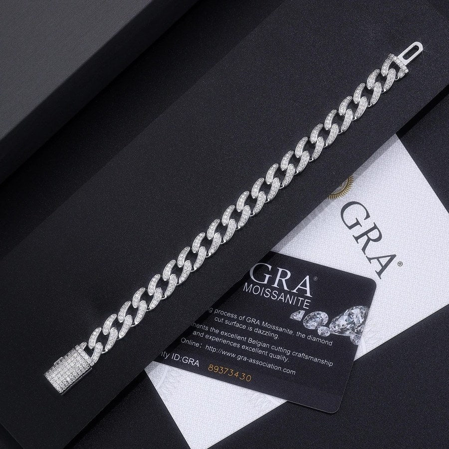 Full Pavé Moissanite Chain Bracelet | S925 Silver 18K Gold Plated | 297 Eight Hearts & Arrows Stones | GRA Certified | Charmsolo