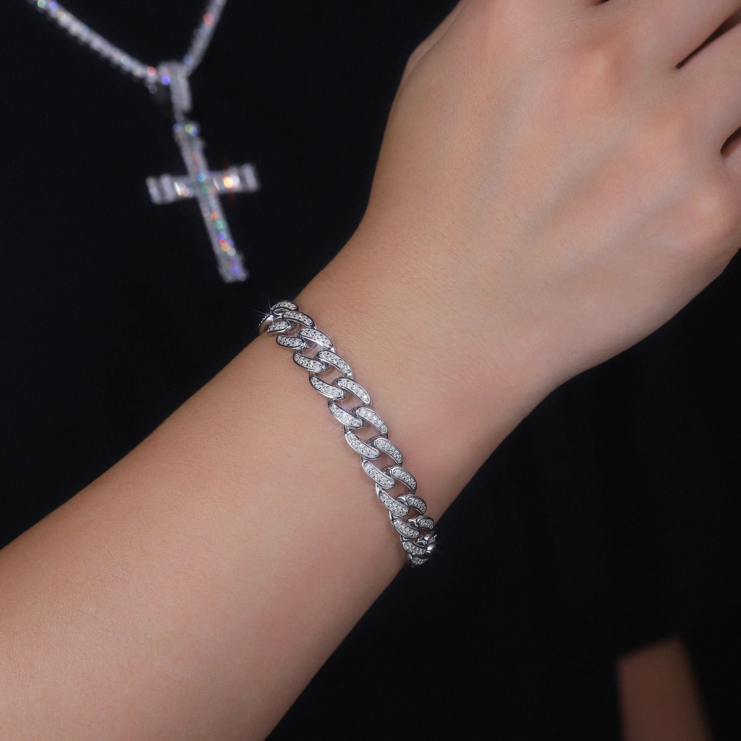Full Pavé Moissanite Chain Bracelet | S925 Silver 18K Gold Plated | 297 Eight Hearts & Arrows Stones | GRA Certified | Charmsolo