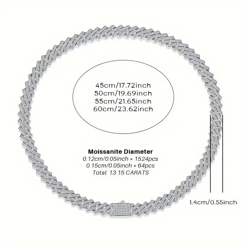 Full Pavé Moissanite Cuban Chain Necklace | S925 Silver 18K Gold Plated | 1.5mm Eight Hearts & Arrows | Hip Hop | GRA Certified | Charmsolo