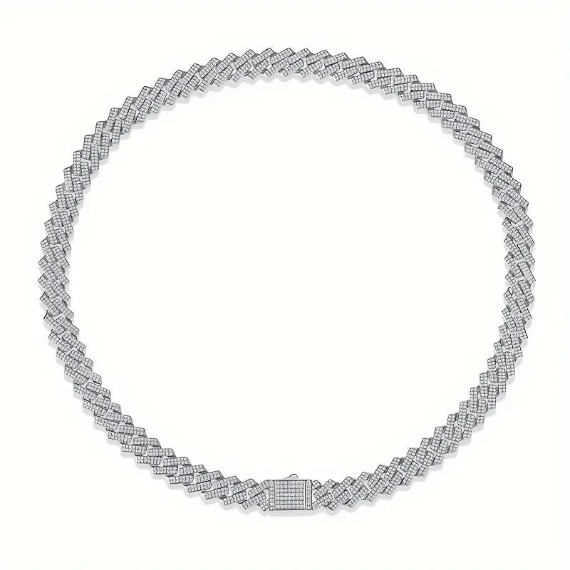 Full Pavé Moissanite Cuban Chain Necklace | S925 Silver 18K Gold Plated | 1.5mm Eight Hearts & Arrows | Hip Hop | GRA Certified | Charmsolo