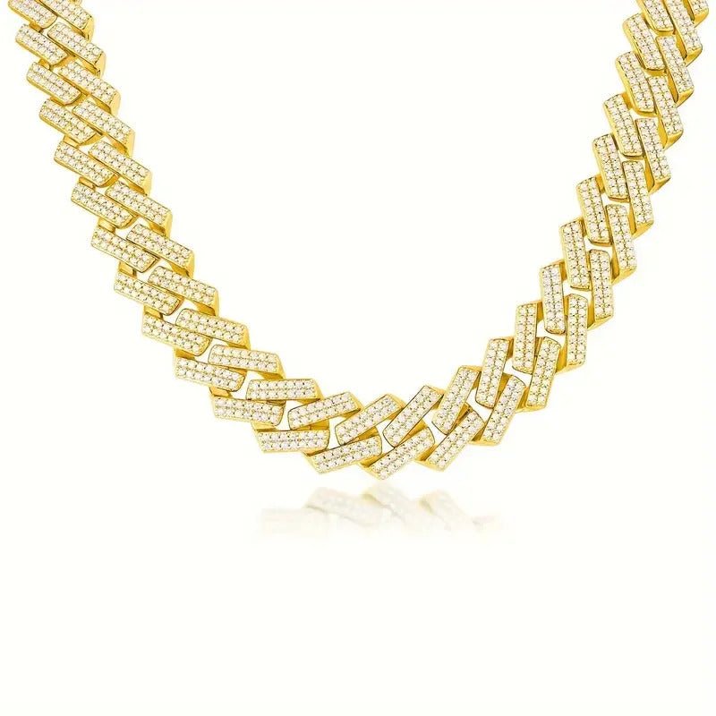 Full Pavé Moissanite Cuban Chain Necklace | S925 Silver 18K Gold Plated | 1.5mm Eight Hearts & Arrows | Hip Hop | GRA Certified | Charmsolo