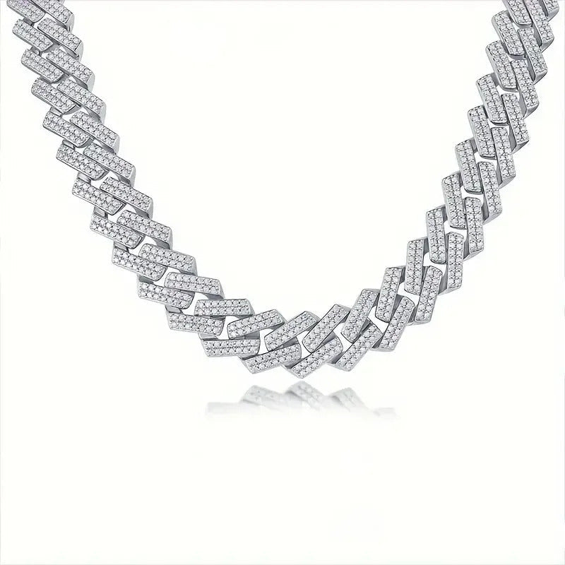 Full Pavé Moissanite Cuban Chain Necklace | S925 Silver 18K Gold Plated | 1.5mm Eight Hearts & Arrows | Hip Hop | GRA Certified | Charmsolo