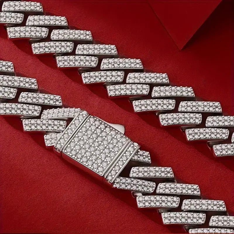 Full Pavé Moissanite Cuban Chain Necklace | S925 Silver 18K Gold Plated | 1.5mm Eight Hearts & Arrows | Hip Hop | GRA Certified | Charmsolo