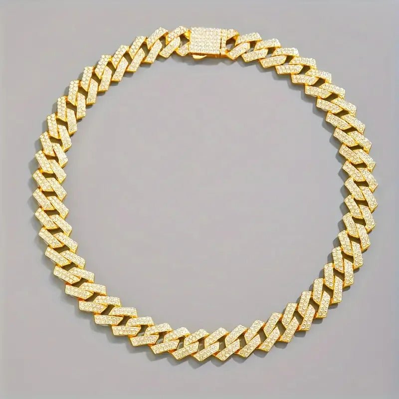Full Pavé Moissanite Cuban Chain Necklace | S925 Silver 18K Gold Plated | 1.5mm Eight Hearts & Arrows | Hip Hop | GRA Certified | Charmsolo