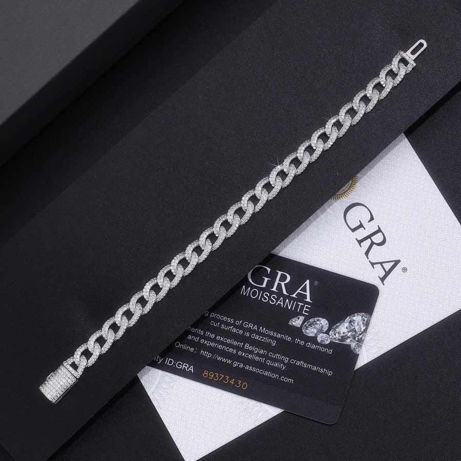 Full Pavé Moissanite Cuban Link Bracelet | S925 Silver 18K Gold Plated | 617 Eight Hearts & Arrows Stones | 7.17ct | GRA Certified | Charmsolo