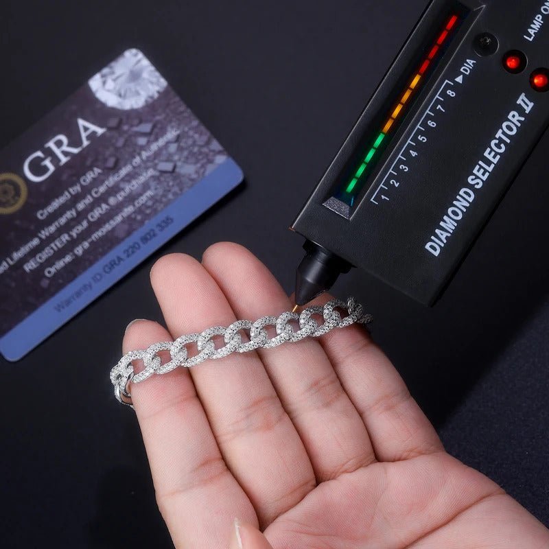 Full Pavé Moissanite Cuban Link Bracelet | S925 Silver 18K Gold Plated | 617 Eight Hearts & Arrows Stones | 7.17ct | GRA Certified | Charmsolo