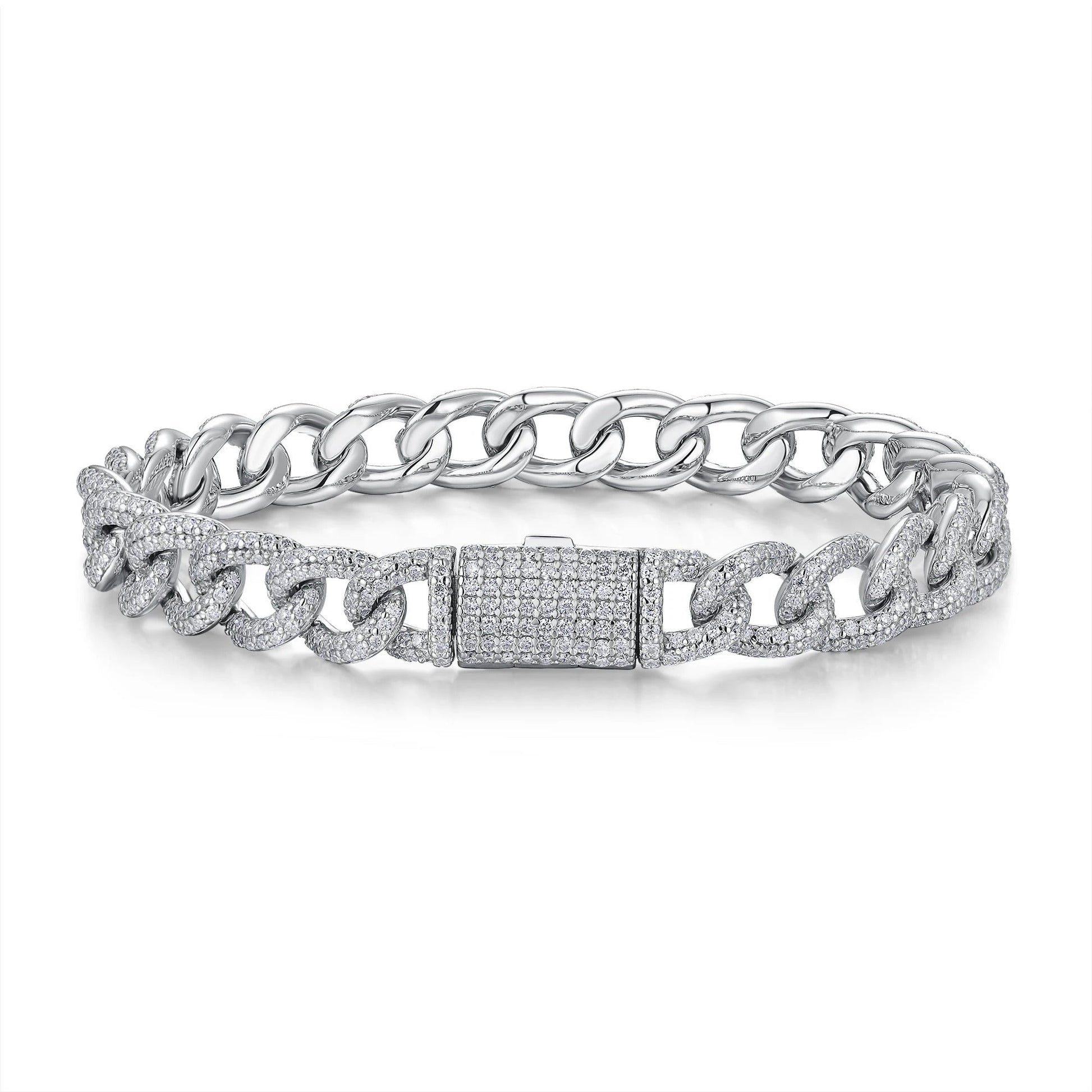 Full Pavé Moissanite Cuban Link Bracelet | S925 Silver 18K Gold Plated | 617 Eight Hearts & Arrows Stones | 7.17ct | GRA Certified | Charmsolo