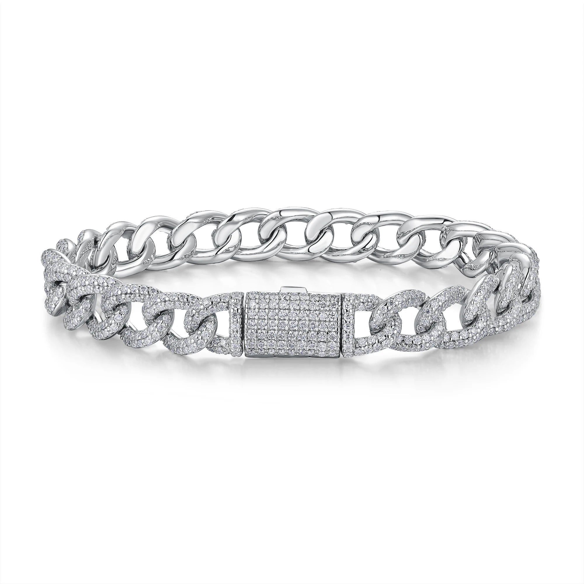 Full Pavé Moissanite Cuban Link Bracelet | S925 Silver 18K Gold Plated | 617 Eight Hearts & Arrows Stones | 7.17ct | GRA Certified | Charmsolo
