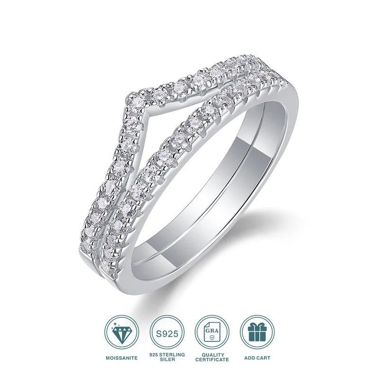 Full Pavé Moissanite Stackable Ring Set | S925 Silver 18K Gold Plated | 33 VVS1 D-Color Stones | GRA Certified | Charmsolo