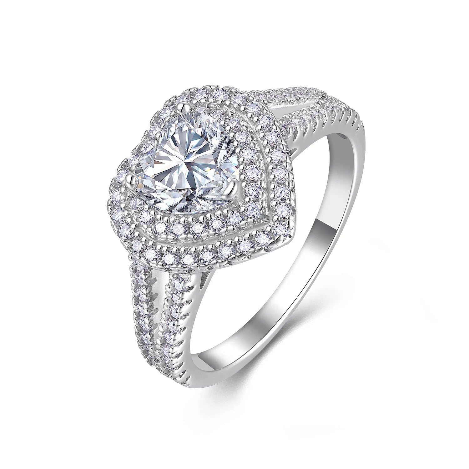 Heart Moissanite Full Pavé Ring | S925 Silver 18K Gold Plated | GRA Certified | Charmsolo