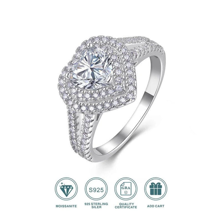 Heart Moissanite Full Pavé Ring | S925 Silver 18K Gold Plated | GRA Certified | Charmsolo