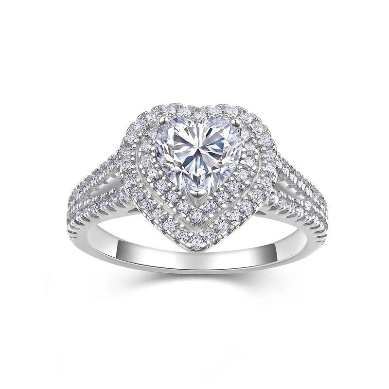 Heart Moissanite Full Pavé Ring | S925 Silver 18K Gold Plated | GRA Certified | Charmsolo
