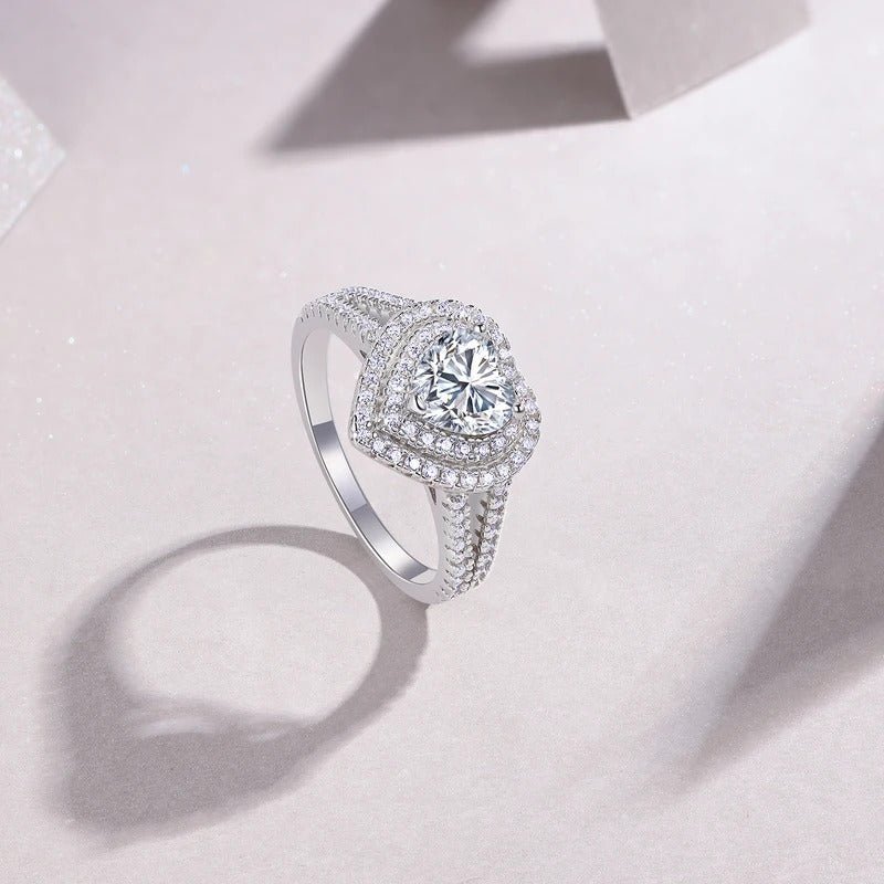 Heart Moissanite Full Pavé Ring | S925 Silver 18K Gold Plated | GRA Certified | Charmsolo
