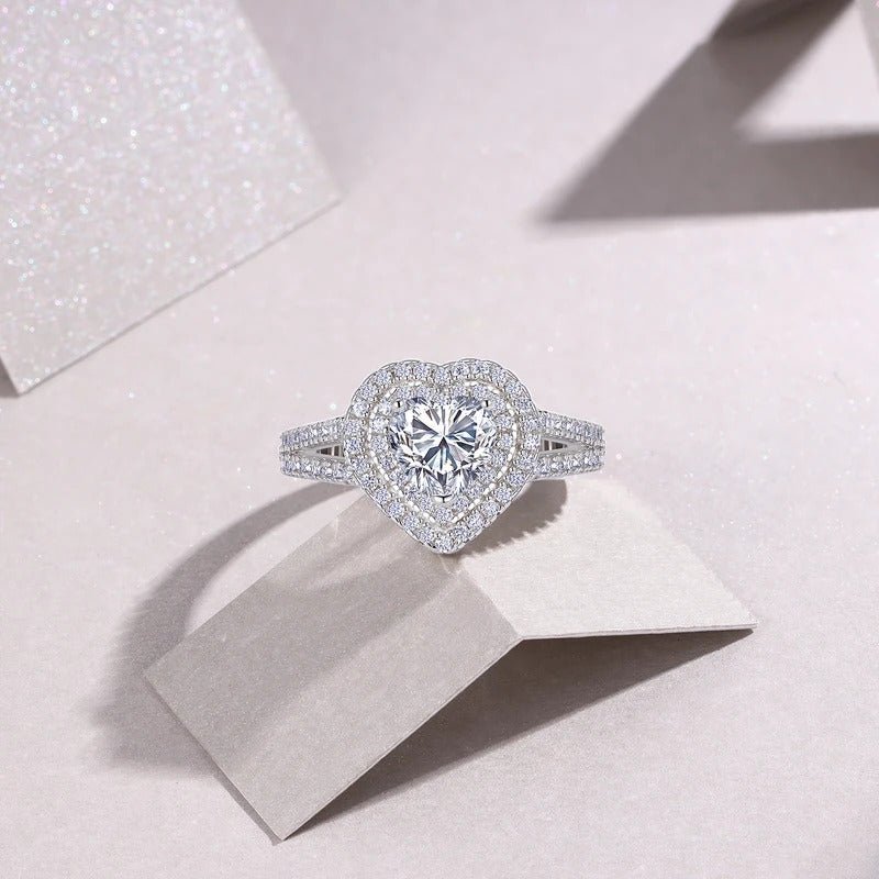 Heart Moissanite Full Pavé Ring | S925 Silver 18K Gold Plated | GRA Certified | Charmsolo