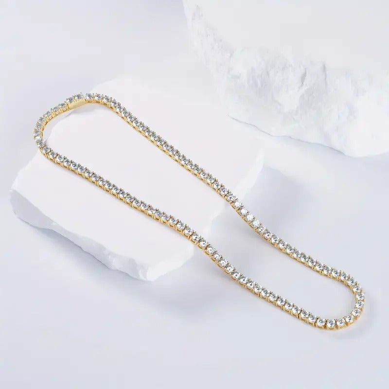 Iced Out Moissanite Tennis Necklace | S925 Silver 18K Gold Plated | 3–5.2mm VVS1 D-Color Eight Hearts & Arrows | Hip Hop | GRA Certified | Charmsolo