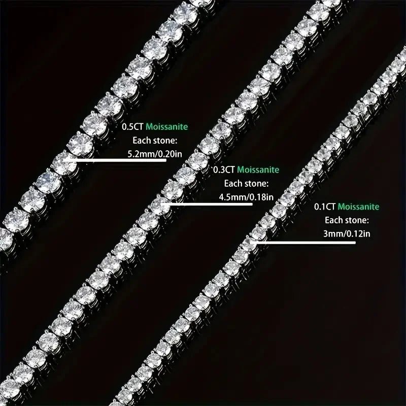 Iced Out Moissanite Tennis Necklace | S925 Silver 18K Gold Plated | 3–5.2mm VVS1 D-Color Eight Hearts & Arrows | Hip Hop | GRA Certified | Charmsolo