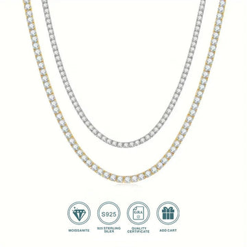 Iced Out Moissanite Tennis Necklace | S925 Silver 18K Gold Plated | 3–5.2mm VVS1 D-Color Eight Hearts & Arrows | Hip Hop | GRA Certified | Charmsolo