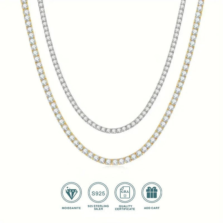 Iced Out Moissanite Tennis Necklace | S925 Silver 18K Gold Plated | 3–5.2mm VVS1 D-Color Eight Hearts & Arrows | Hip Hop | GRA Certified | Charmsolo