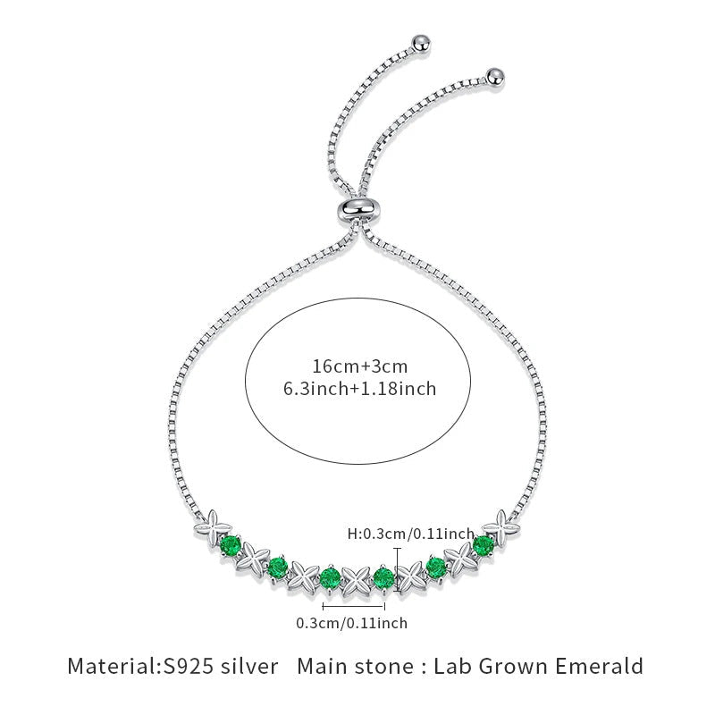 Lab Emerald Vintage Chain Bracelet 925 Silver – 6×3mm Stones | Charmsolo