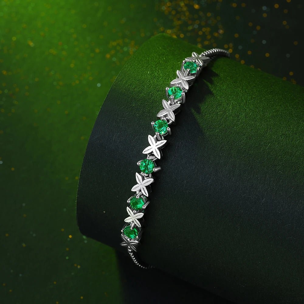 Lab Emerald Vintage Chain Bracelet 925 Silver – 6×3mm Stones | Charmsolo