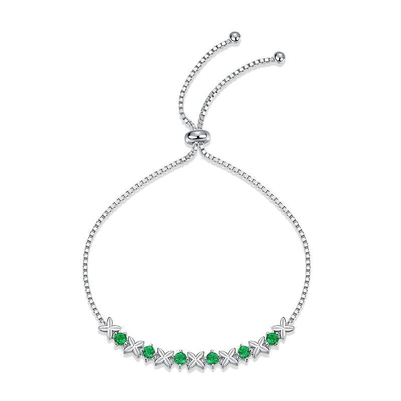Lab Emerald Vintage Chain Bracelet 925 Silver – 6×3mm Stones | Charmsolo