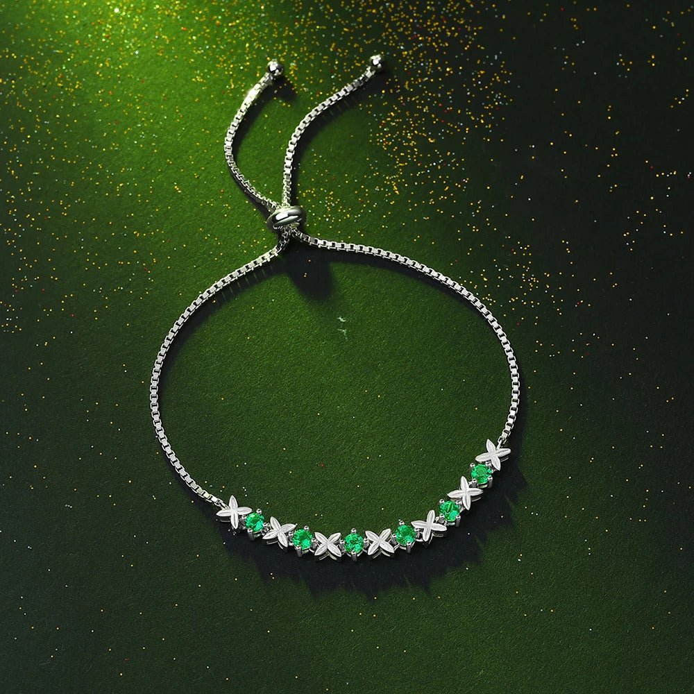 Lab Emerald Vintage Chain Bracelet 925 Silver – 6×3mm Stones | Charmsolo