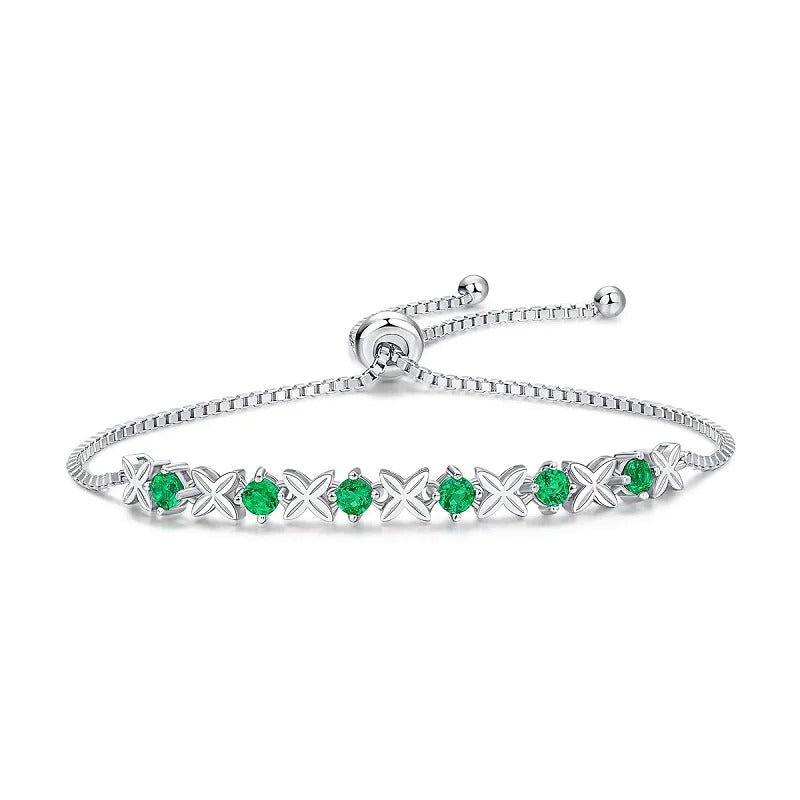 Lab Emerald Vintage Chain Bracelet 925 Silver – 6×3mm Stones | Charmsolo
