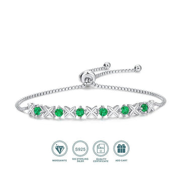 Lab Emerald Vintage Chain Bracelet 925 Silver – 6×3mm Stones | Charmsolo