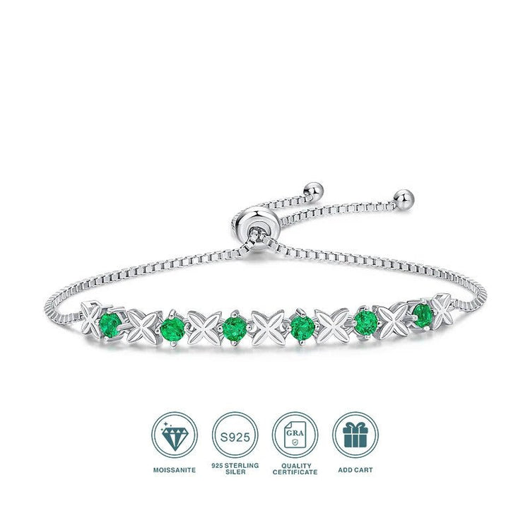 Lab Emerald Vintage Chain Bracelet 925 Silver – 6×3mm Stones | Charmsolo
