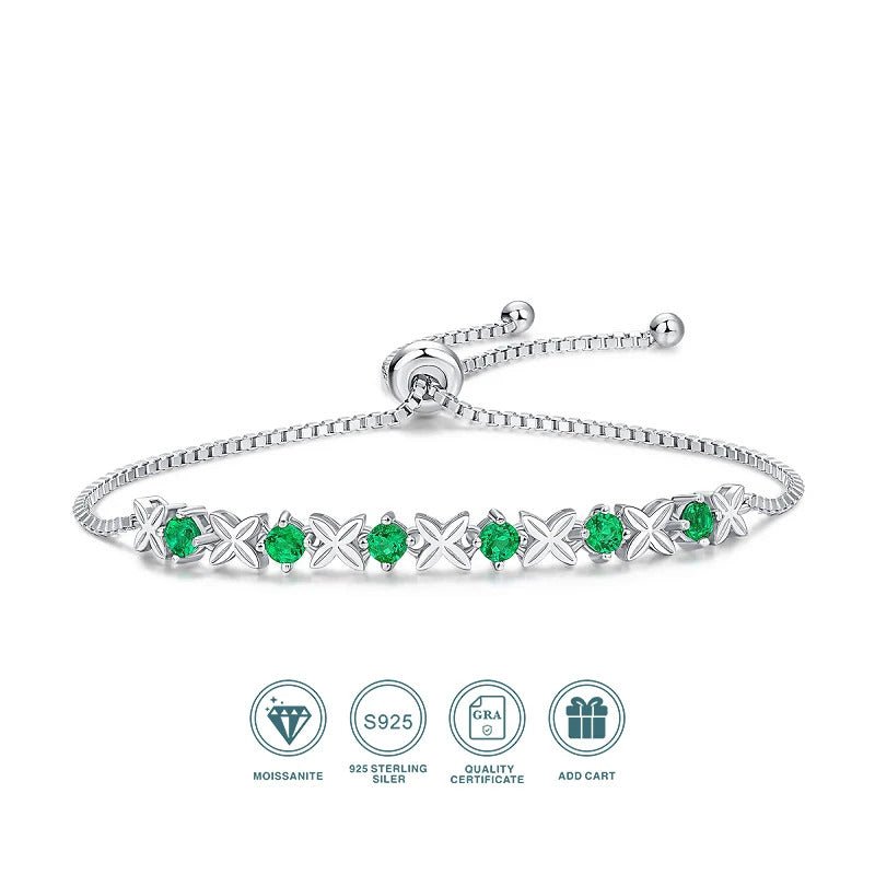 Lab Emerald Vintage Chain Bracelet 925 Silver – 6×3mm Stones | Charmsolo