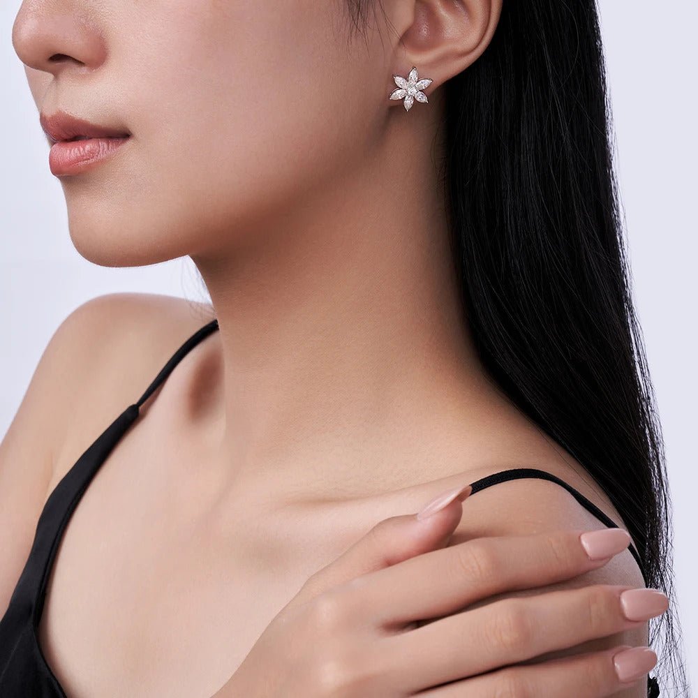 Marquise Cluster Flower Moissanite Stud Earrings | S925 Silver 18K Gold Plated | 14 VVS1 D-Color Stones | GRA Certified | Charmsolo