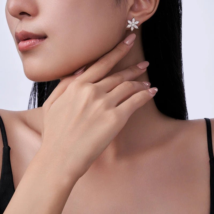 Marquise Cluster Flower Moissanite Stud Earrings | S925 Silver 18K Gold Plated | 14 VVS1 D-Color Stones | GRA Certified | Charmsolo