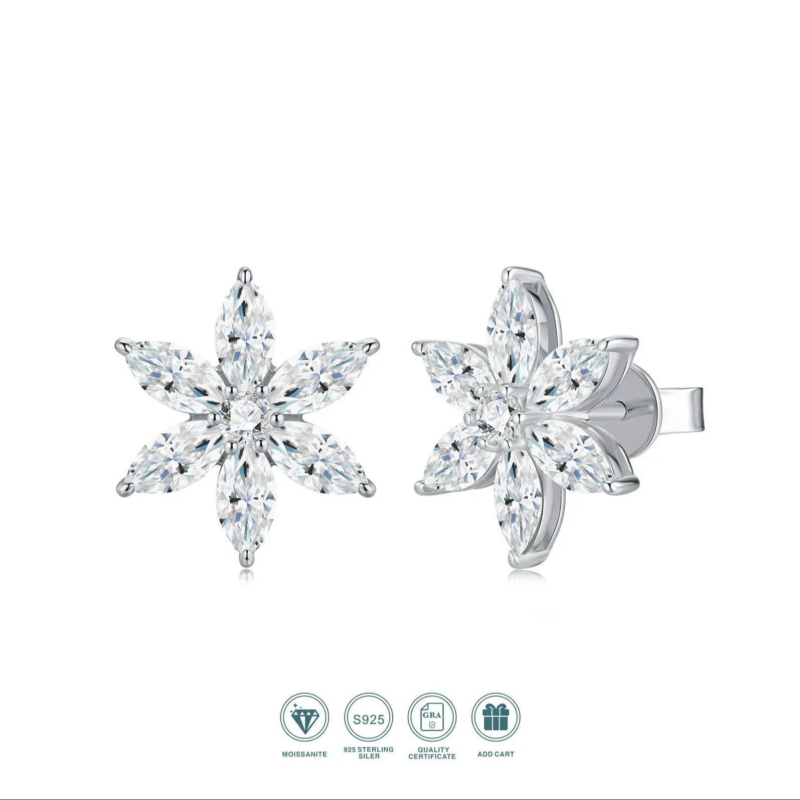Marquise Cluster Flower Moissanite Stud Earrings | S925 Silver 18K Gold Plated | 14 VVS1 D-Color Stones | GRA Certified | Charmsolo