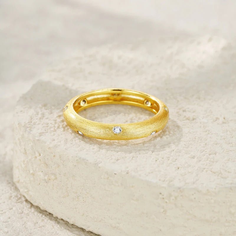 Moissanite Bezel Set Matte Gold Ring | S925 Silver 18K Gold Plated | 8 VVS1 Stones | Minimalist Luxury | Charmsolo