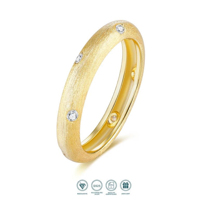 Moissanite Bezel Set Matte Gold Ring | S925 Silver 18K Gold Plated | 8 VVS1 Stones | Minimalist Luxury | Charmsolo